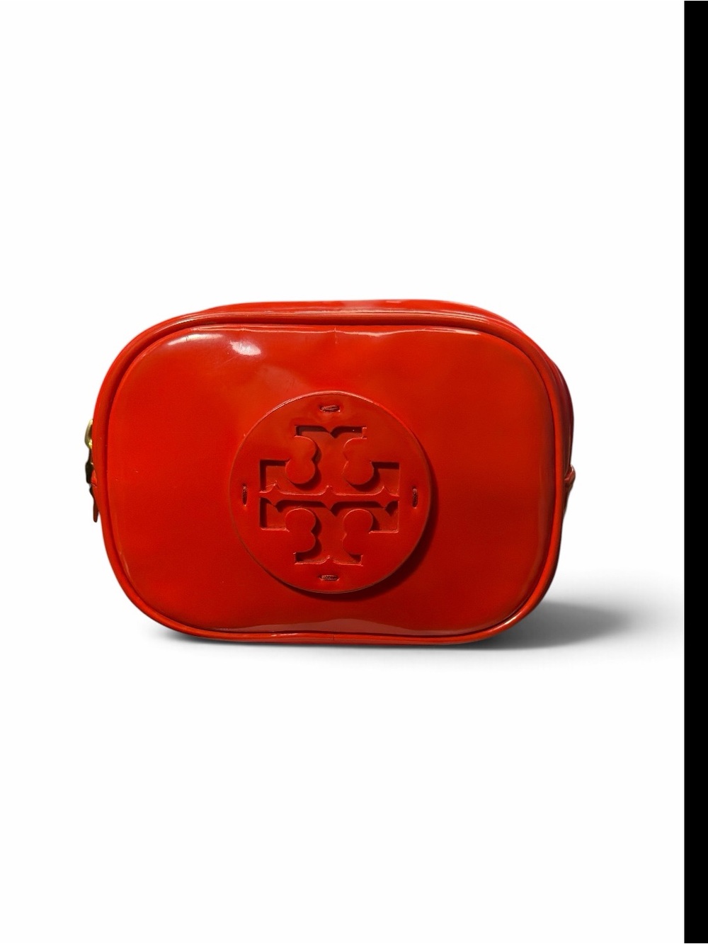 Tory Burch Red Patent Logo Zip Cosmetic Pouch